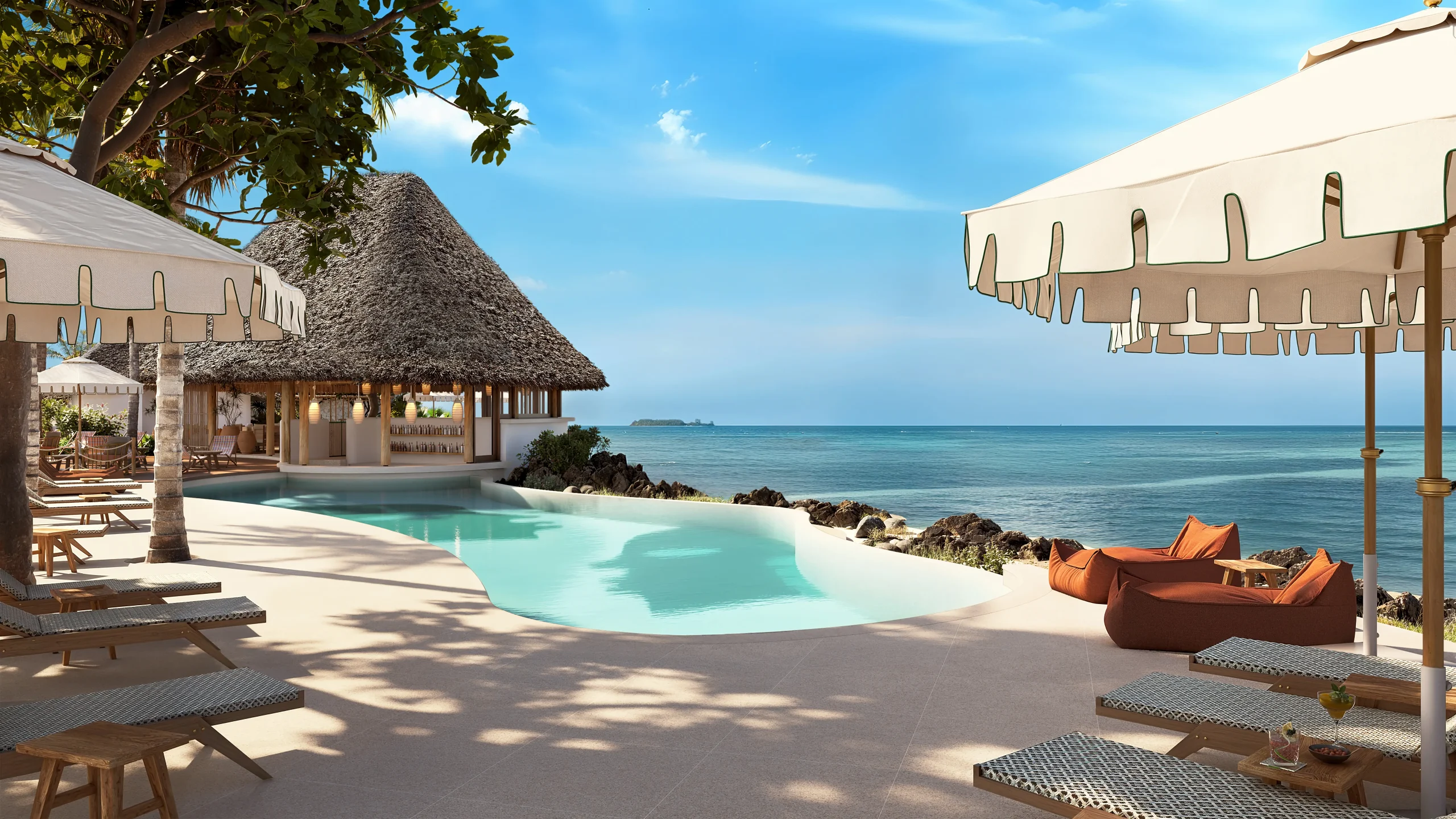 Infinity pool at Matemwe Attitude Zanzibar with sunbeds